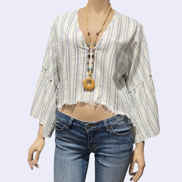 Boho linen shirt blouse size M/L - Picture 1 of 5